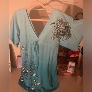 Vintage Early 2000s y2k drawstring Babydoll Top